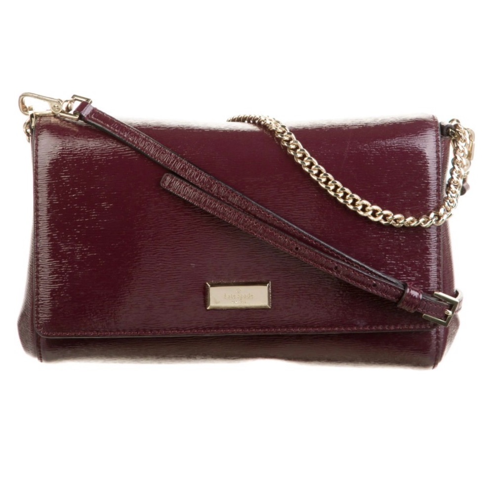 kate spade Patent Leather Crossbody in Deep Burgundy with Gold Chain